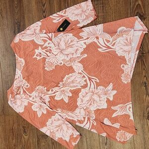 JM Collection Floral Burnt Brick Jacquard Knit 3/4 Sleeve Top Size M NWT